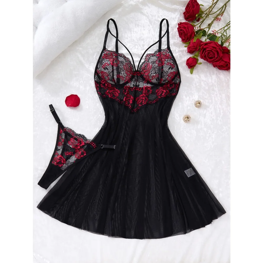 

Gothic Black & Red Lace Nightdress Low-Rise Underwear Suitable for s - Elegant Special Line for Romantic Nights & Themed Events