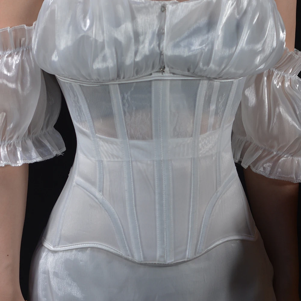 Femal Abdomen Tight Corset Crops Under Bust Bustiers Breathable Mesh Waist Girdle With Bones Slimming Lace Up Bodices view 5