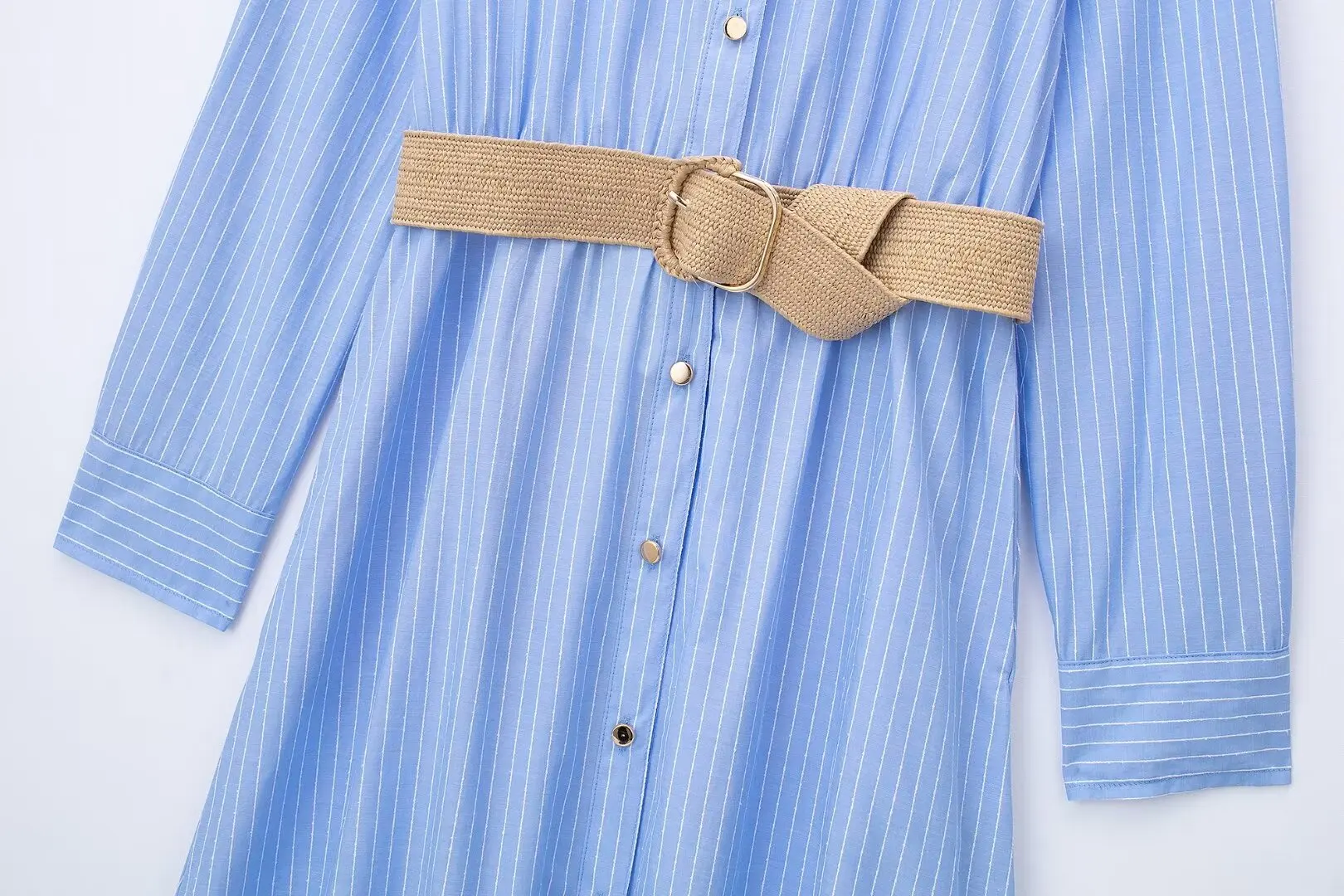 TRAF Blue Striped Shirt Dress Woman Belt Button Midi Dresses for Women Long Sleeve Office Female Dress Summer Long Dress Women