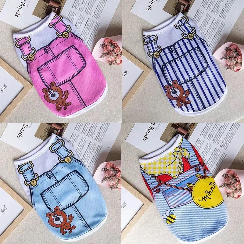 Cartoon Print Pet Clothes for Small Dogs Summer Quick Drying Kitten T Shirt Non Wrinkle Yorkshire Vest  Colorfast Pet Clothing