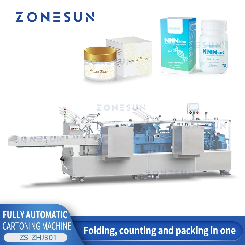 ZONESUN Automatic Carton Boxing Packaging Machine Cosmetic Bottle Tube Packing Facial Mask Hand Cream ZS-ZHJ301