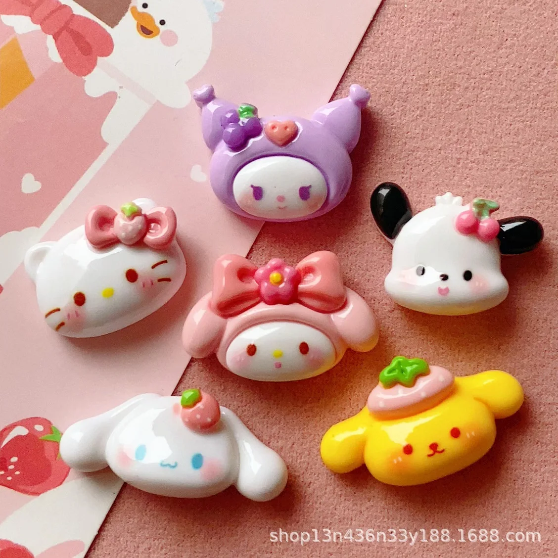 Cute Sanrio Desenhos Animados Resina Flatback Suprimentos, DIY Acessórios, Artesanato Materiais, Scrapbooking, Enfeite, 5Pcs