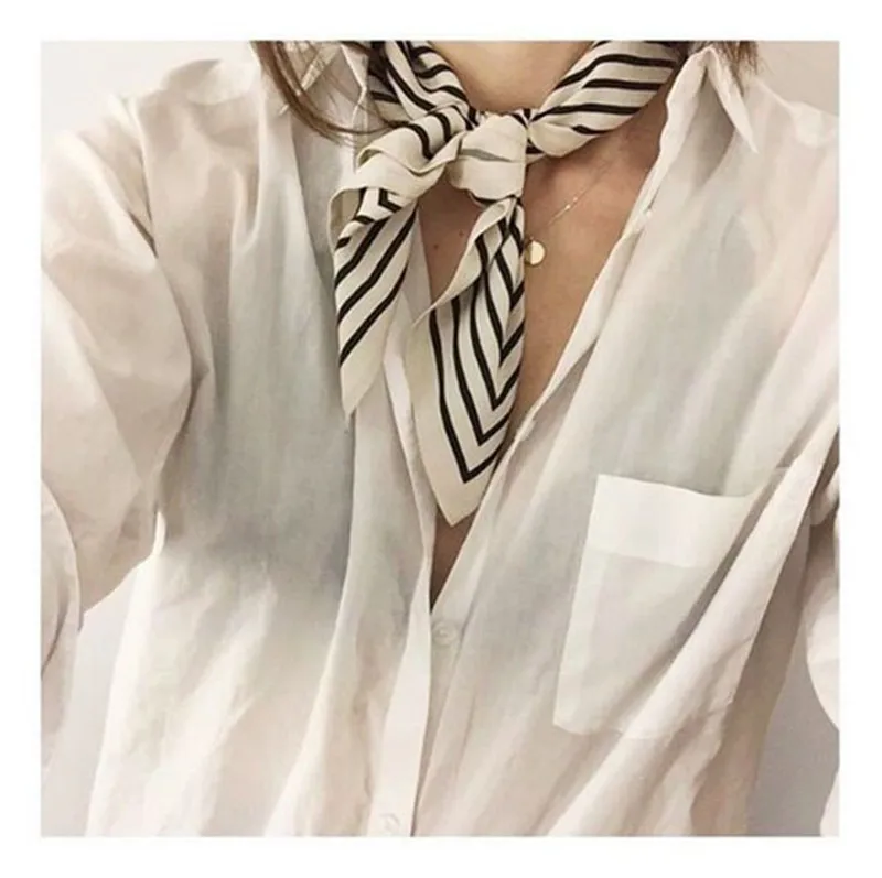 Striped Scarf Women Scarf Fashion Brand Silk Scarf Square Scarves Head Band Neck Tie Band Professional Neckerchief