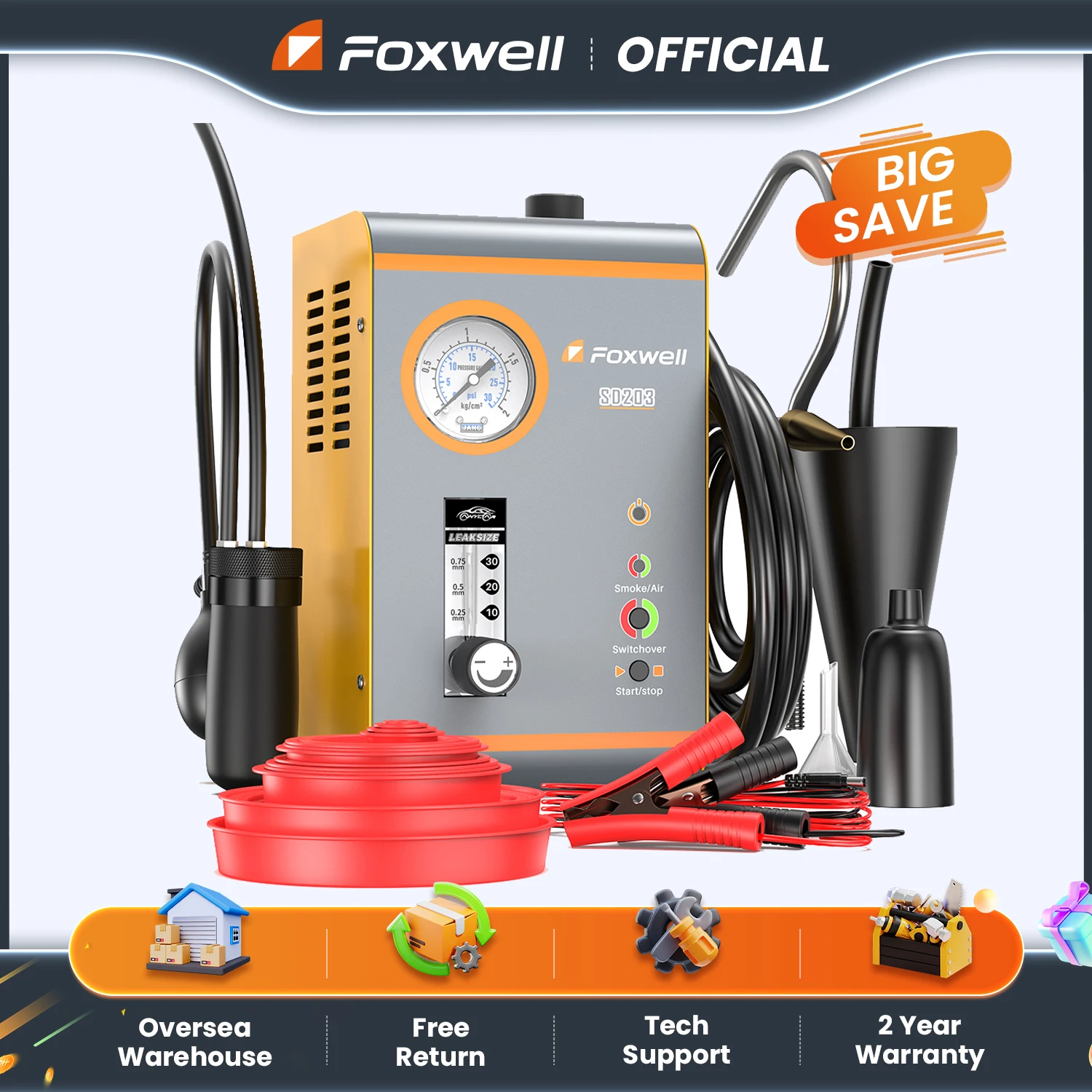 FOXWELL SD203 Automotive Smoke Machine Built-in Air Pump EVAP Vacuum Leak Detector Dual Mode Car Pipe Leakage Diagnostic Tester