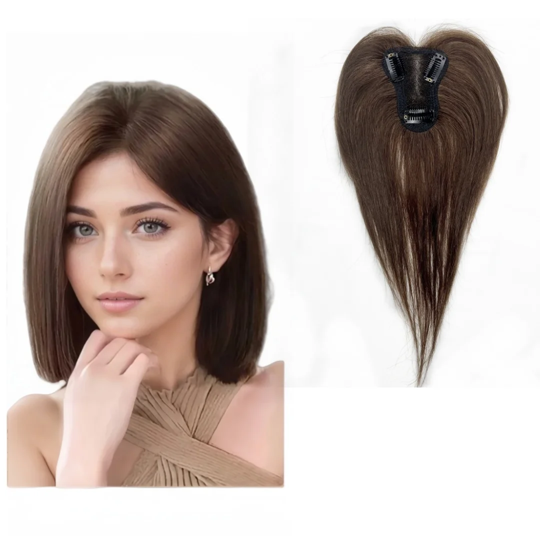 Toppers invisibili per capelli umani in pizzo svizzero sottile con frangia Topper per capelli con frangia naturale con clip per donne con capelli diradati