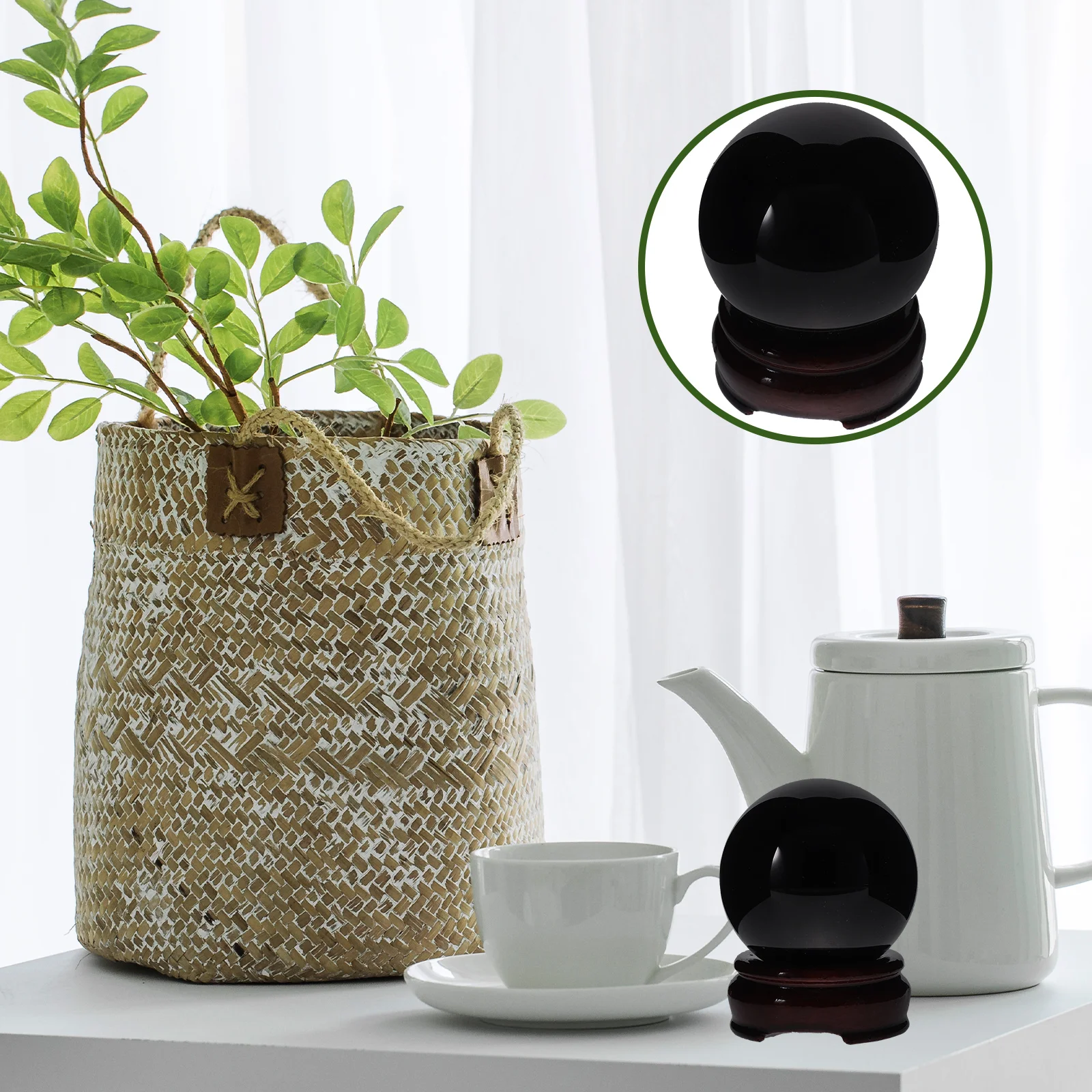 

1 set 1 Set Obsidian Crystal Ball Desktop Decoration Sphere Home Office Ornament Black Obsidian Ball With Crystal