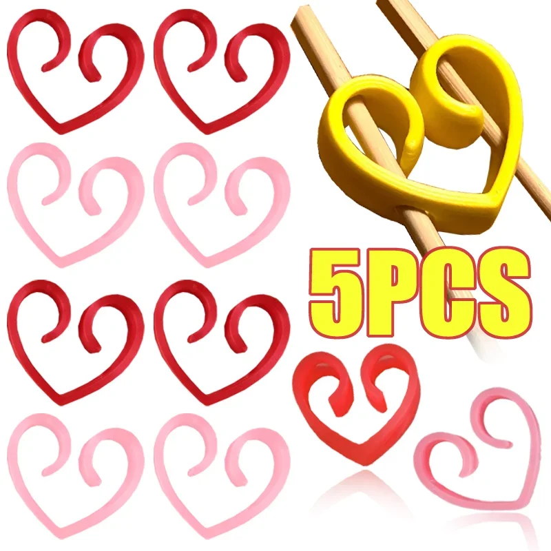 5Pcs Heart-Shaped Chopstick Helper-Training Tool for Beginners To Easily Pick Noodles Sushi & More Reusable Aid​ Connector