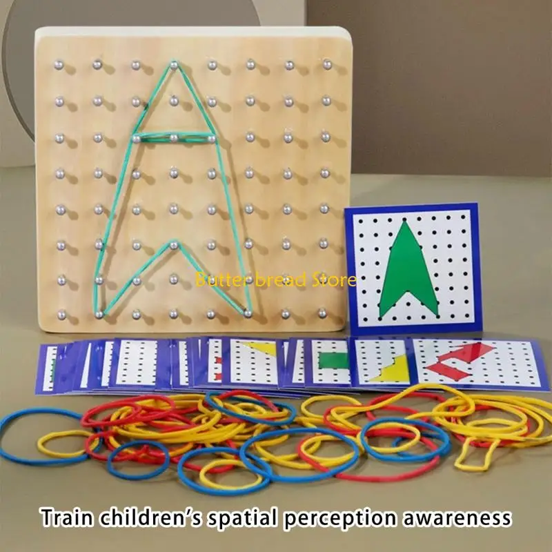 W89C Wooden Geoboard With Elastic Rubber Bands For Kids Geometry Learning
