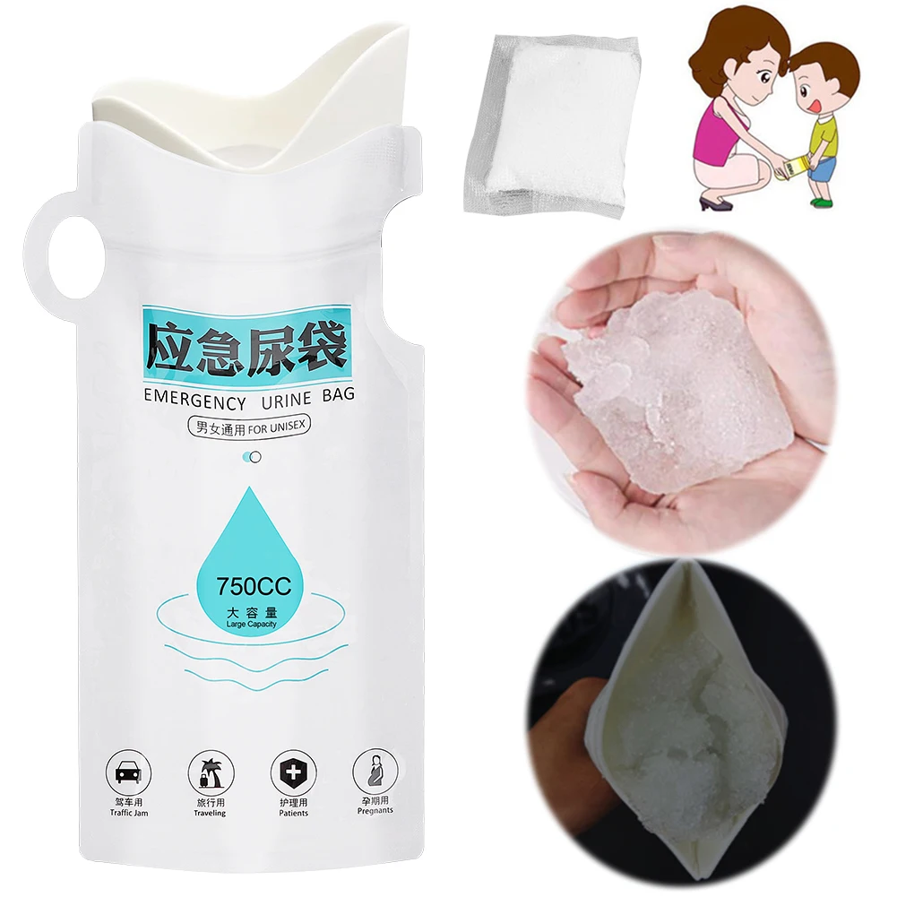 

750ml Disposable Urinal Bag Outdoor Emergency Urinate Bags Leakproof Car Pee Bags Self Sealing for Pregnant Patient Kids