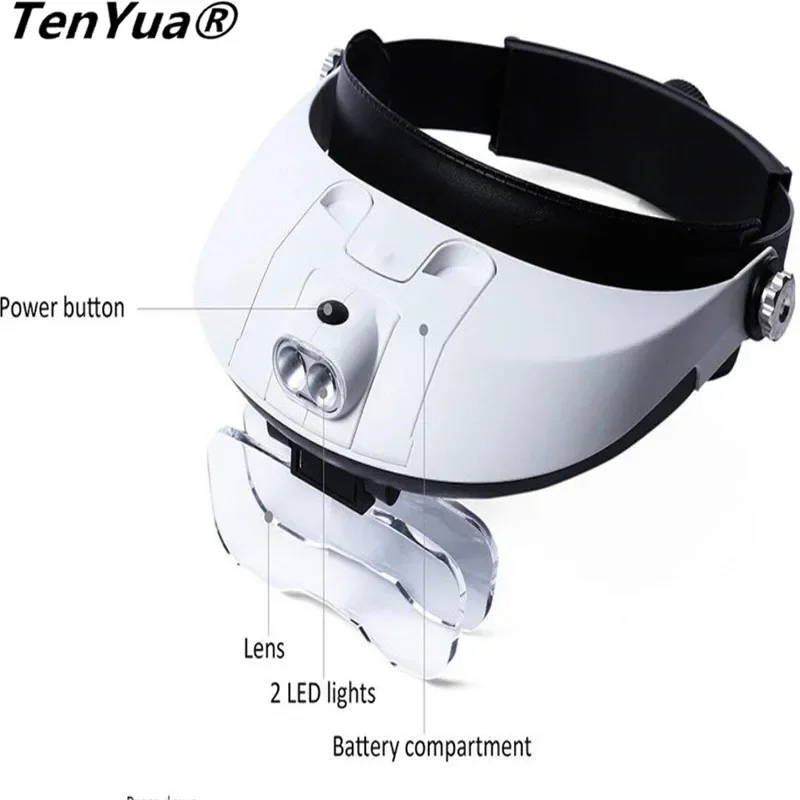 LED Headband Magnifier 1x 1.5x 2x 2.5x 3.5x Illuminated Helmet Head Loupe Surgical Dental Loupes With 5 Lenses 2 led Lamp