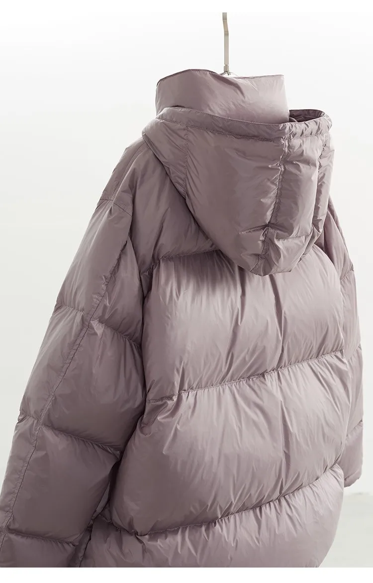 White Duck down Oversized down Jacket~New Winter Style Warm Stand-Up Collar Puffy Jacket with Hidden Snap Buttons on the Placket