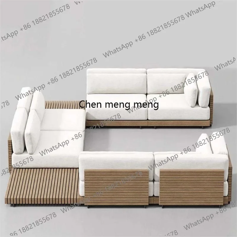 

E182 Outdoor Garden Villa Waterproof Teak Aluminum Sofa Sunbed and Coffee Table Combination Furniture