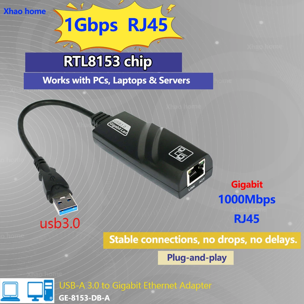 

1Gbps USB3 Ethernet Adapter RTL8153 Chip RJ45 LAN Network Card Gigabit Wired Internet Adapter for Laptop/PC/Desktop Plug & Play