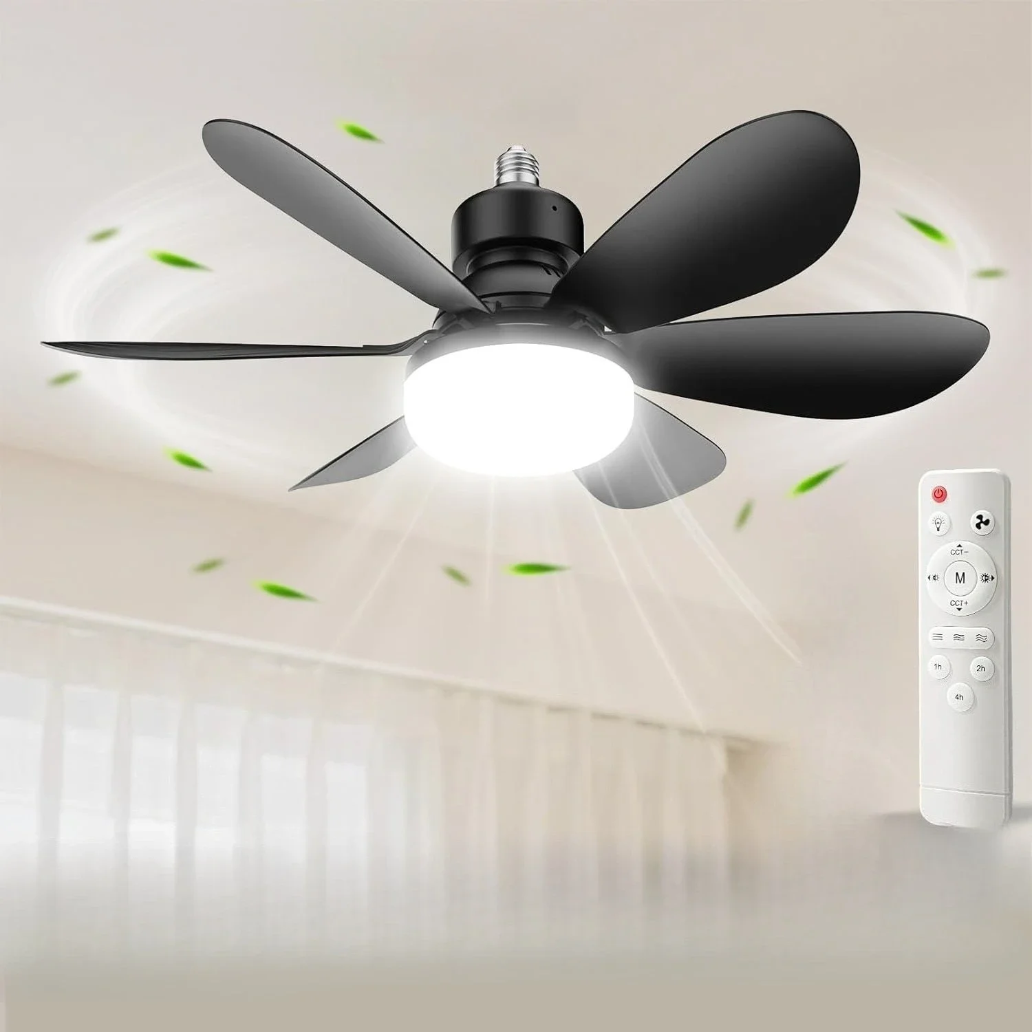 E27 Base LED Ceiling Fan Light with Remote Control 85V-265V Voltage 3 Color Lights Dimmable Lamp for Living Room Home Decor