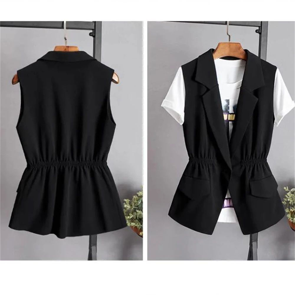 Women's Slim Elastic Waist Suit Vest Elegant Female Tops Sleeveless Jackets Slim Waistcoat New Fashion S-4XL