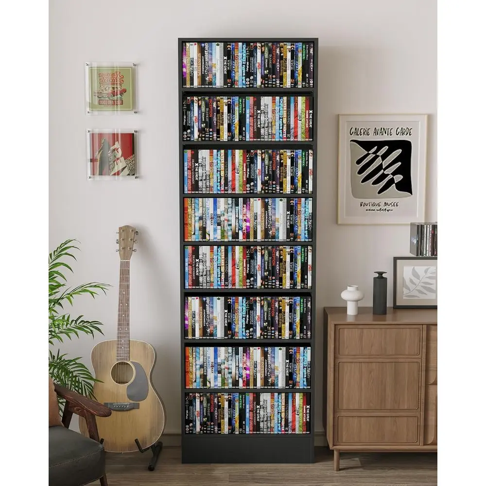 8 Tier DVD Storage Shel with Adjustable Shelves its Over Baseboard | Bottom cutout its baseboard & wall, Adjust shelves to it DV