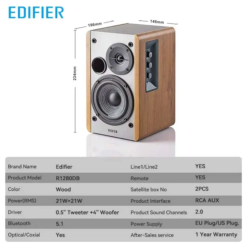 Edifier R1280DB 2.0 スピーカー パワード Bluetooth ブックシェルフ