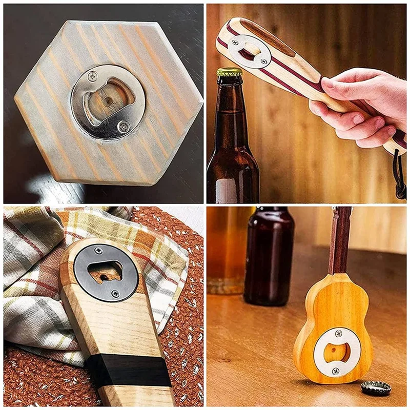 Bottle Opener Insert Kit,20 Set Round Inset Bottle Opener Kit For DIY Keychain Beer Spanner Jar Bottle Opener Corkscrew