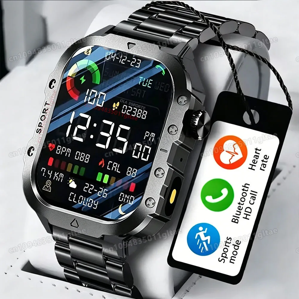 2026 New Military Smart Watch Men IP67 3ATM Outdoor Sports Fitness Tracker Blood Pressure Health Monitor BT Calls GPS Smartwatch