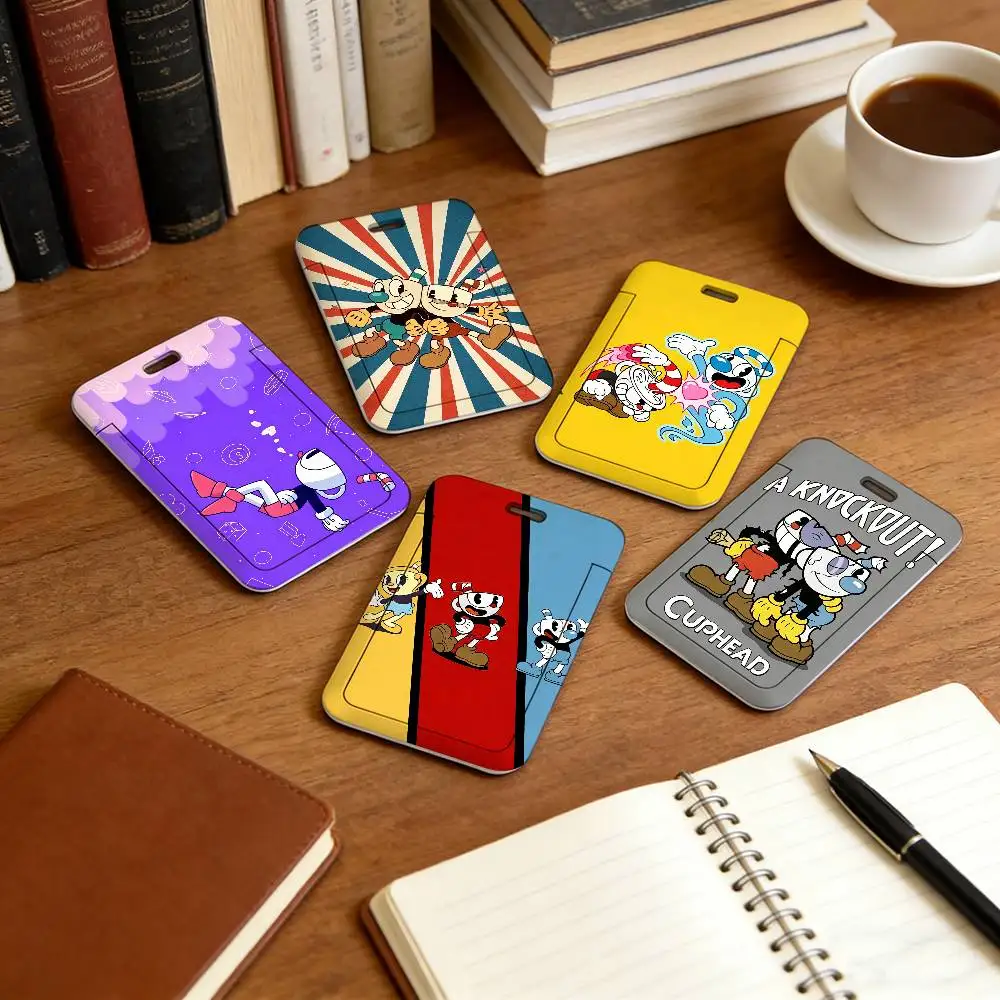Cartoon C-CuPHeaD-D Fashion Lanyard Pull Back Clip Holder and Card Holder Rotating Back ID Card Family Gift