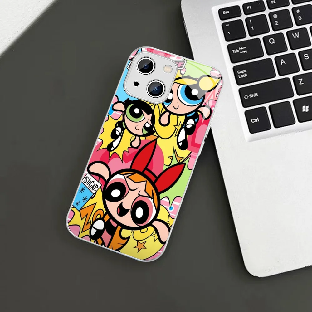 The-P-Powerpuffes-G-Girls Phone Case For iPhone 14 13 12 Mini 11 Pro XS Max X XR 14 Plus Tempered Glass Cover