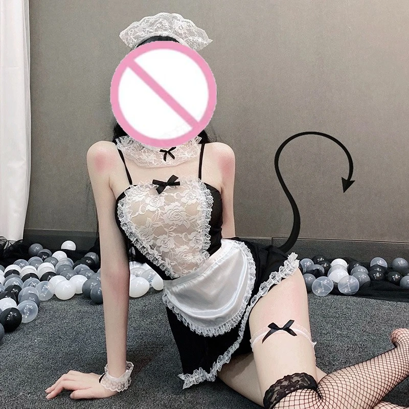 

Sexy Crotchless Lingerie Women Cosplay Lolita Uniform French Apron T Panties Maid Dress Erotic Underwear Role Play Costumes Sets