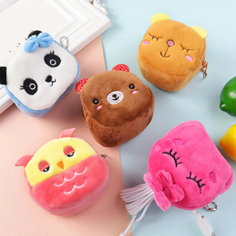 Soft Plush Cute Coin Purse Kids Girls Data Line Bag Mini Lipstick Bag Wallet Coin Purse Neutral Coin Purse