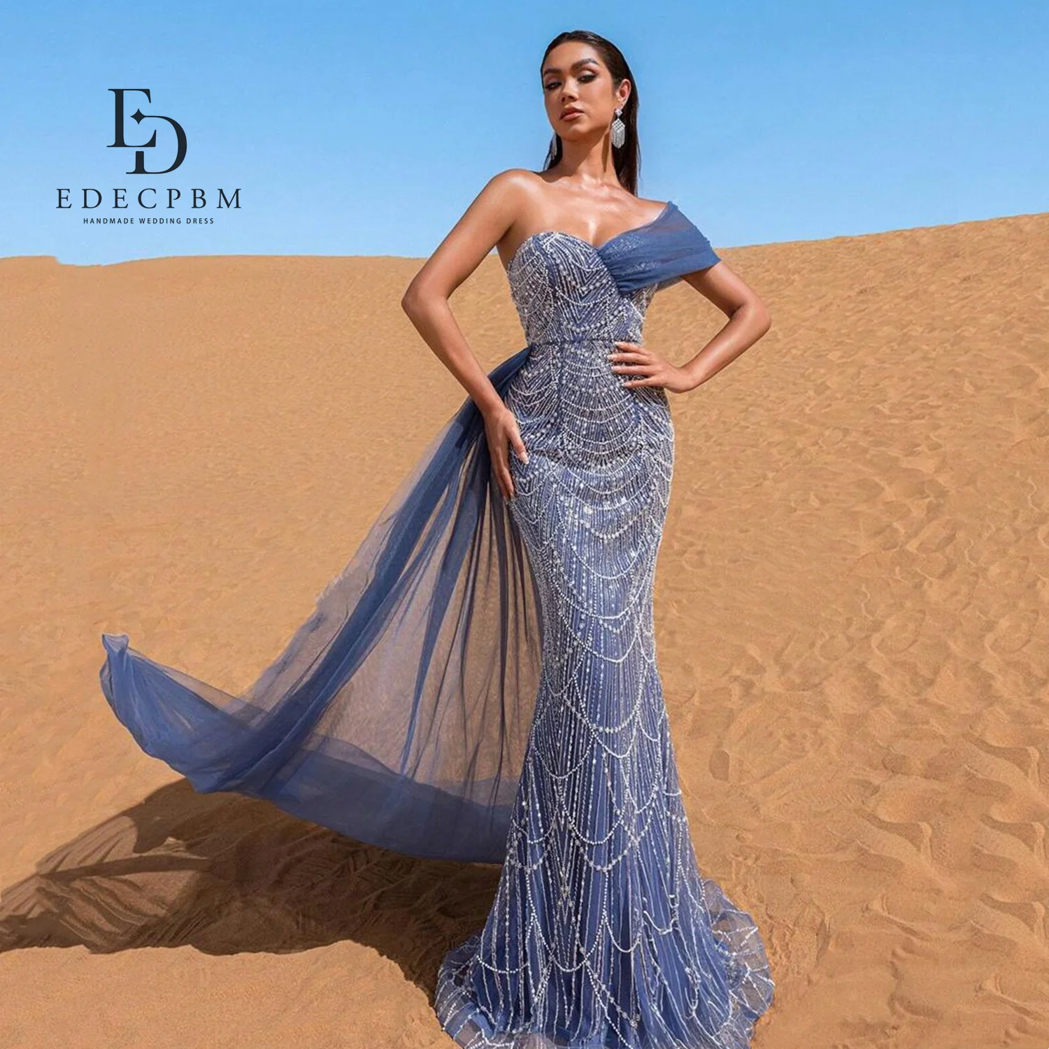 

EDECPBM Vestidos De Festa Evening Dresses Prom Dresses 2025 Dark Blue Mermaid فساتين سهرة Customized Bead Sweetheart Women Dress