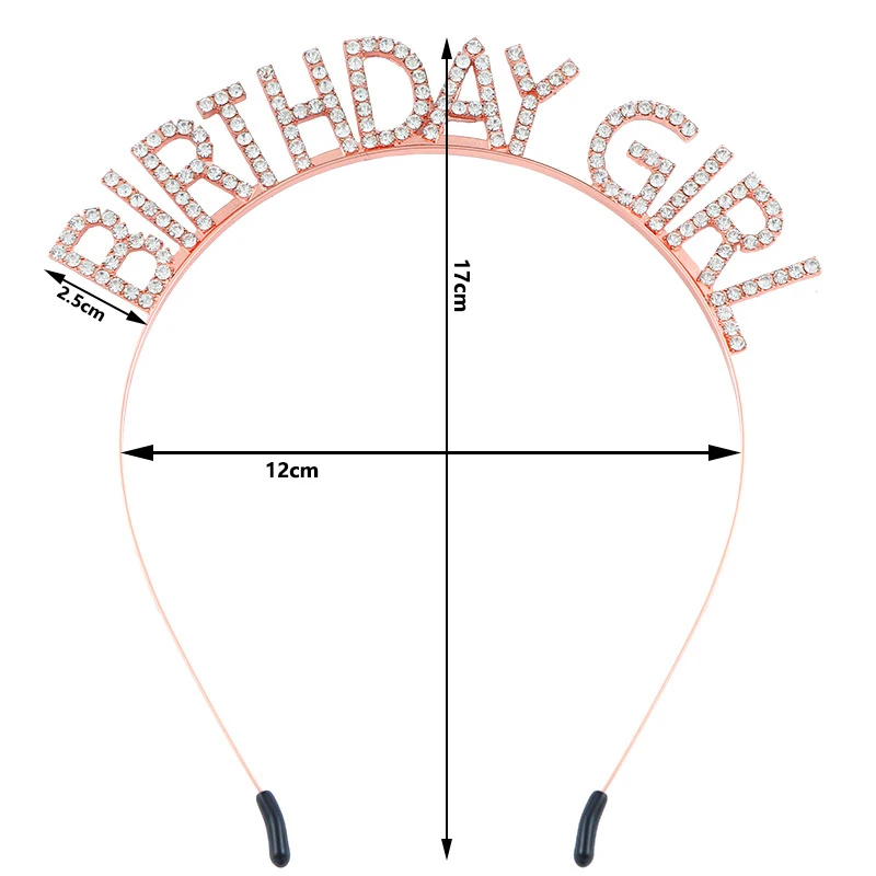 Faixa de cabelo/diadema com letras criativas "aniversário de menina", acessório completo de coroa de festa de aniversário com strass
