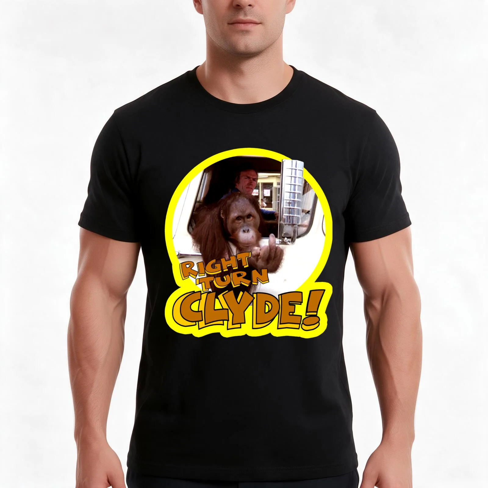 70'S Eastwood Classic Every Which Way But Loose Right Turn Clyde! Sticker T-Shirt, Summer Casual Cotton Tee, Unisex Men Women