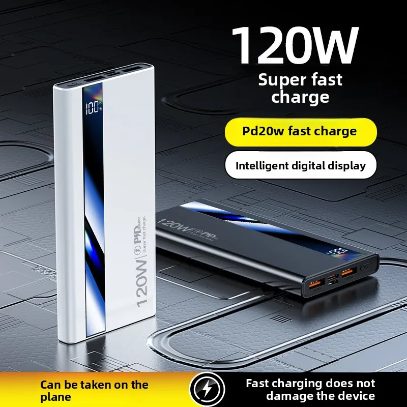 

Супер быстрая зарядка 120 Вт, сверхбольшая емкость, 12 000 мАч, зеркало, портативный компактный внешний аккумулятор, внешний источник питания