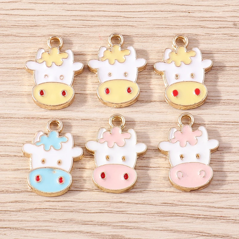 

10pcs 13x18mm Cartoon Enamel Animal Milk Cow Charms Pendant for Jewelry Making Earrings Necklace Bracelet DIY Crafts Accessories