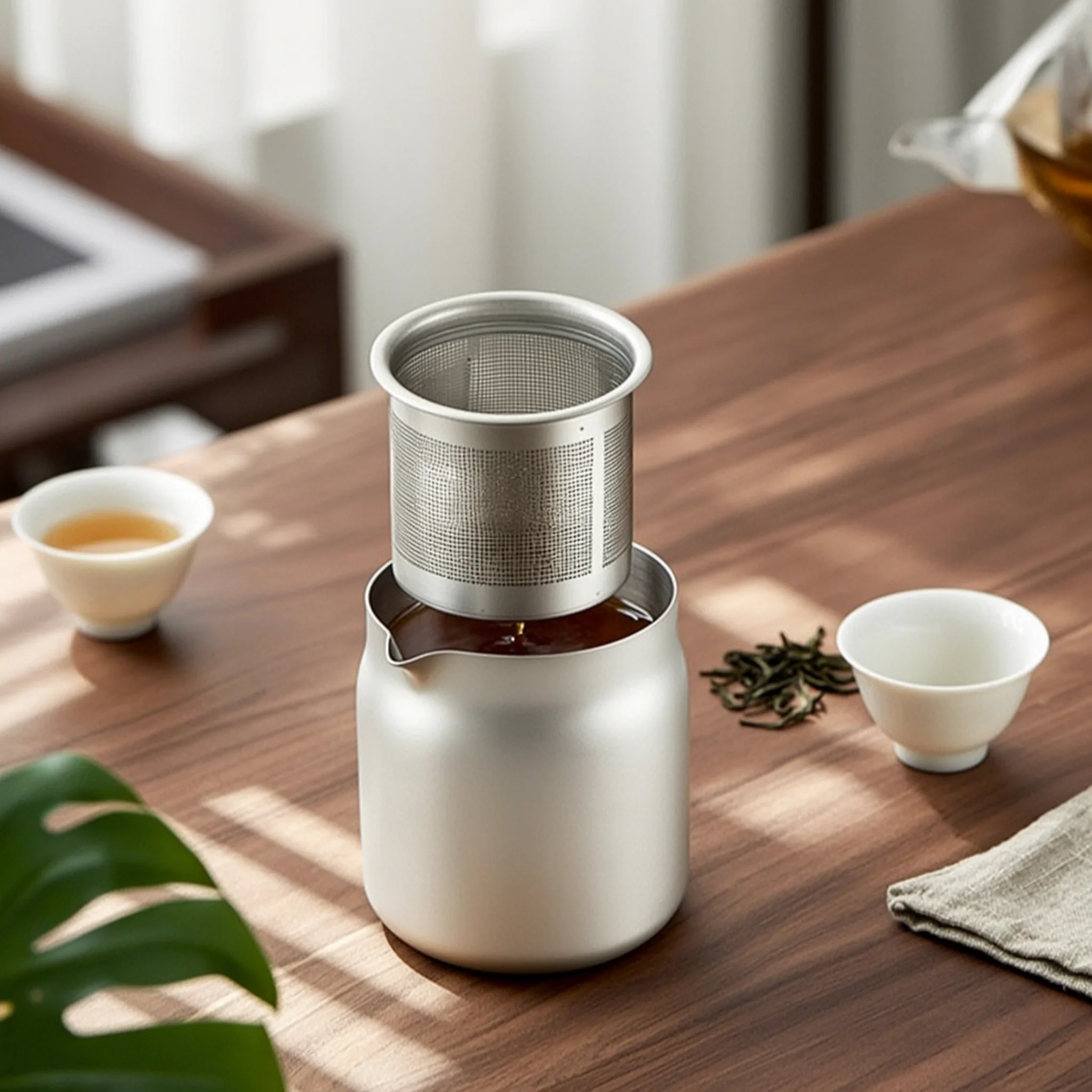 Portable Tea Set Zippered Storage Bag Stainless Steel Tea Set Tableware Carrying Strap Filter Screen for Outdoor