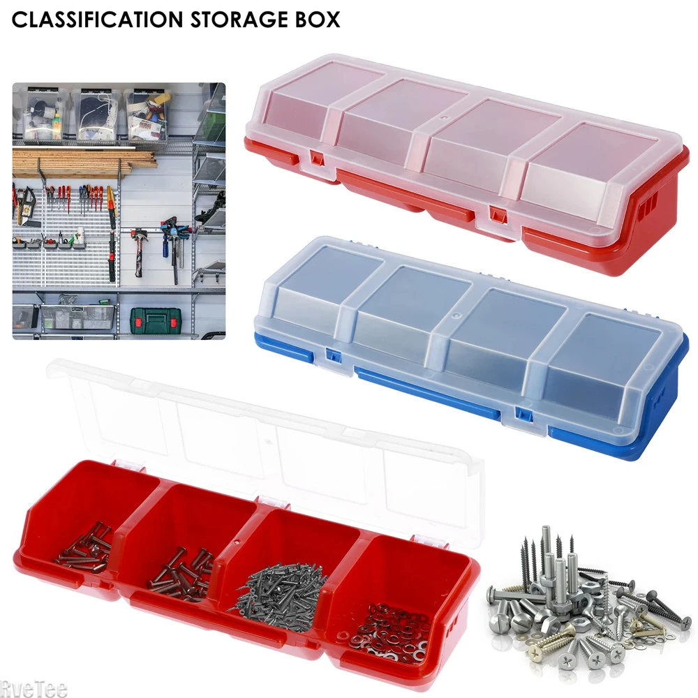 2Pcs Parts Storage Box Plastic Screw Organizer Box with 4 Compartment Tool Part Container Bin with Lid Display Storage Case