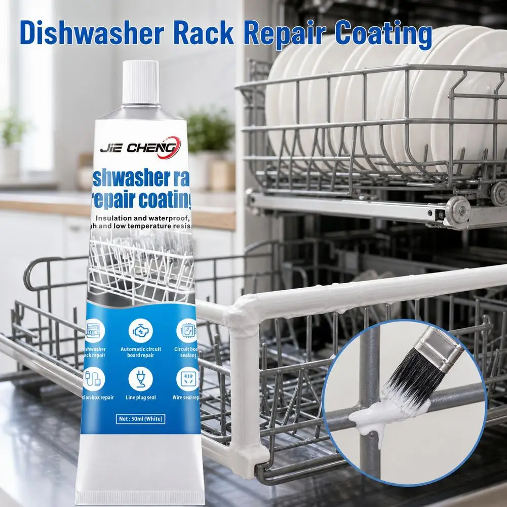 Dishwasher Rack Repair Coating 50ml Coating Long-Lasting Gel with 2 Brushes Dishwasher Rack Repair Gel for Home Ovens Frying