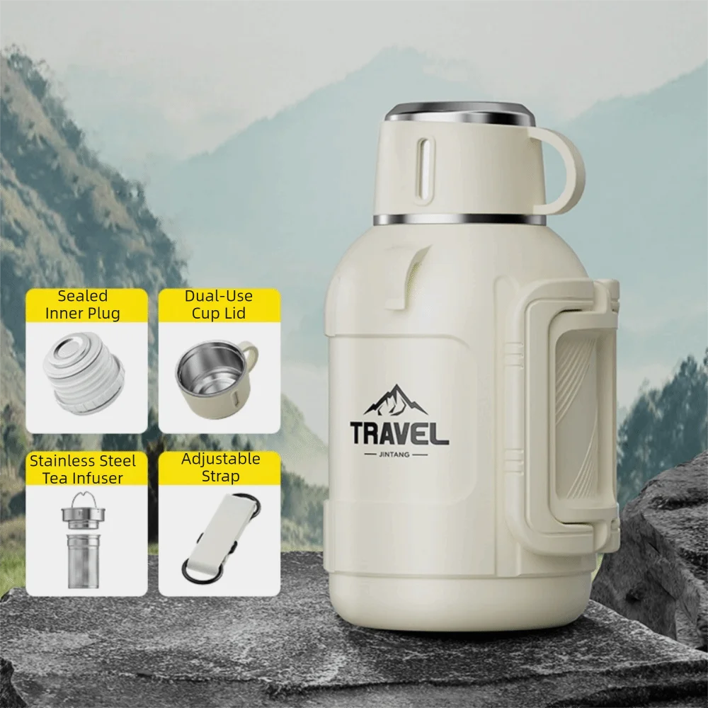 316 Stainless Steel Thermal Water Bottle Leak-proof Tea Infuser Vacuum Flasks with Folding Handle Large Capacity Insulated Mug