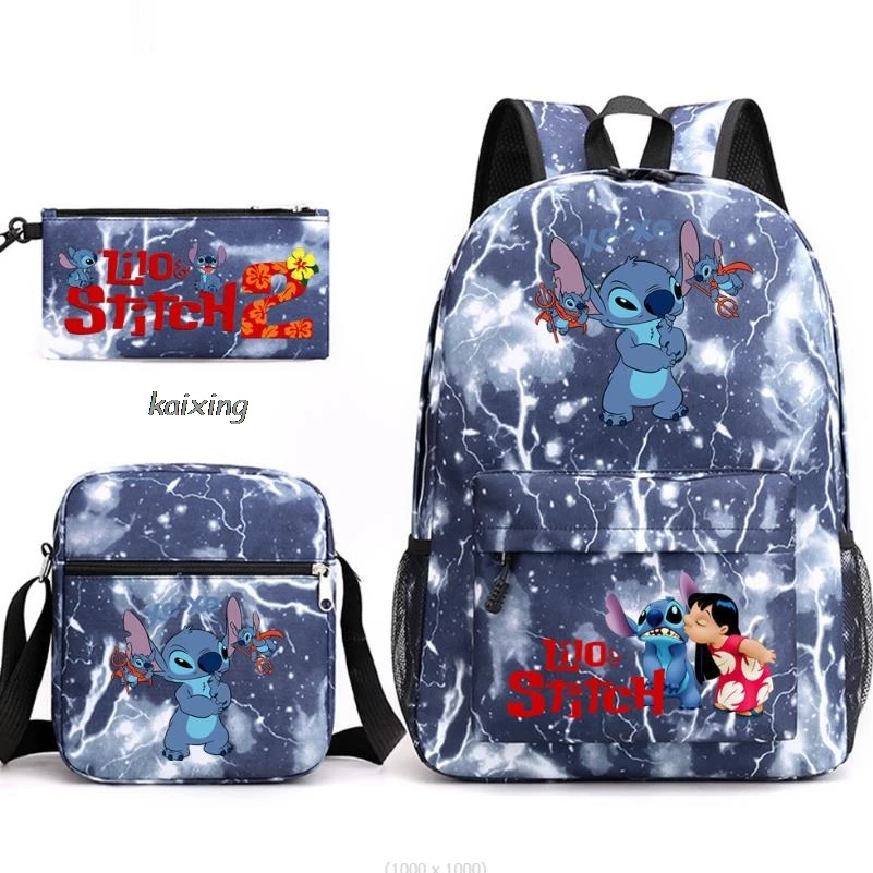 3pcs Lilo And Stitch Backpack Multi-Pocket Nylon School Backpack for Student Female Girls Kawaii Laptop Book Pack Mochilas