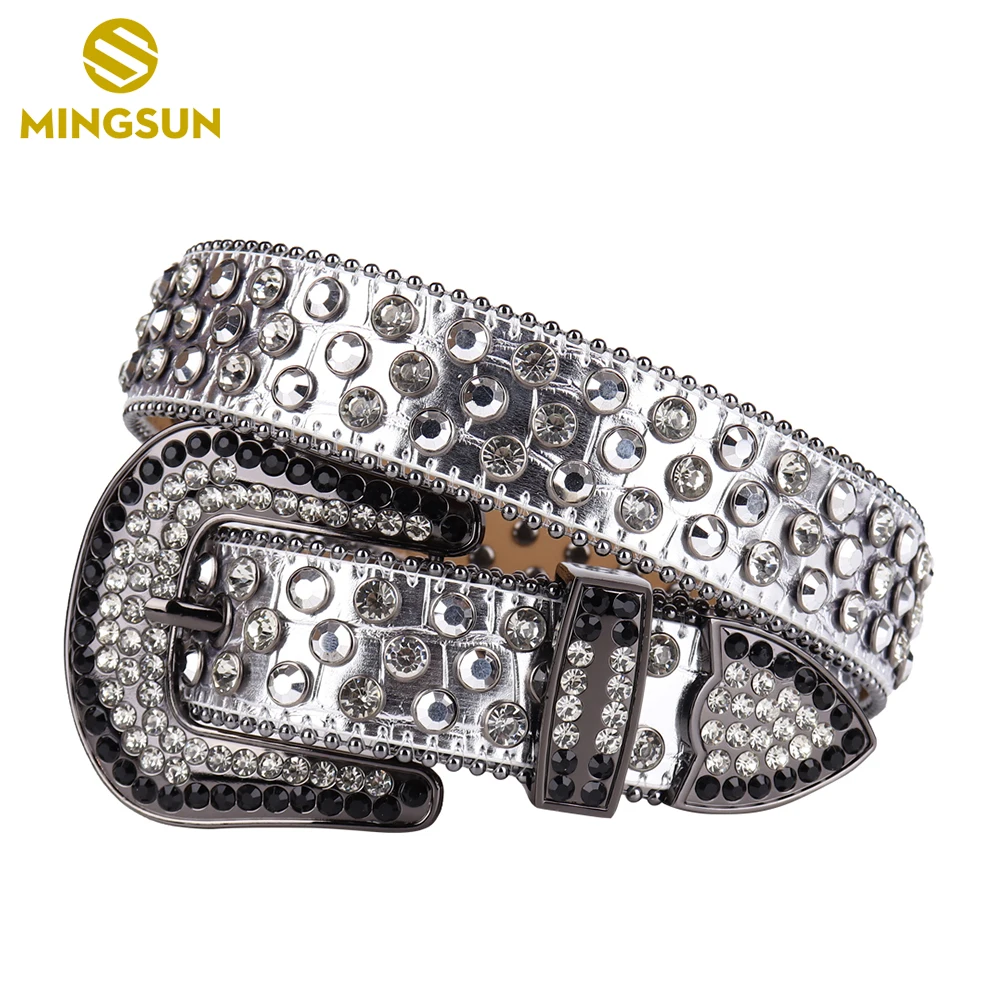 

2022 New Diamond Waist Belt For Men Western Cowboy Rhinestone Studded Belt Luxury Designer Crocodile Silver Leather Strap Cinto