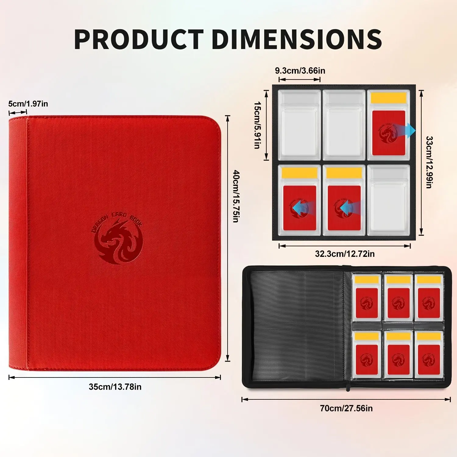 Dragon 6 Pocket Zipper Card Binder 60 Trading Card Holder Acid Free PU Portable Side Loading Graded Card Collection Album 93x150