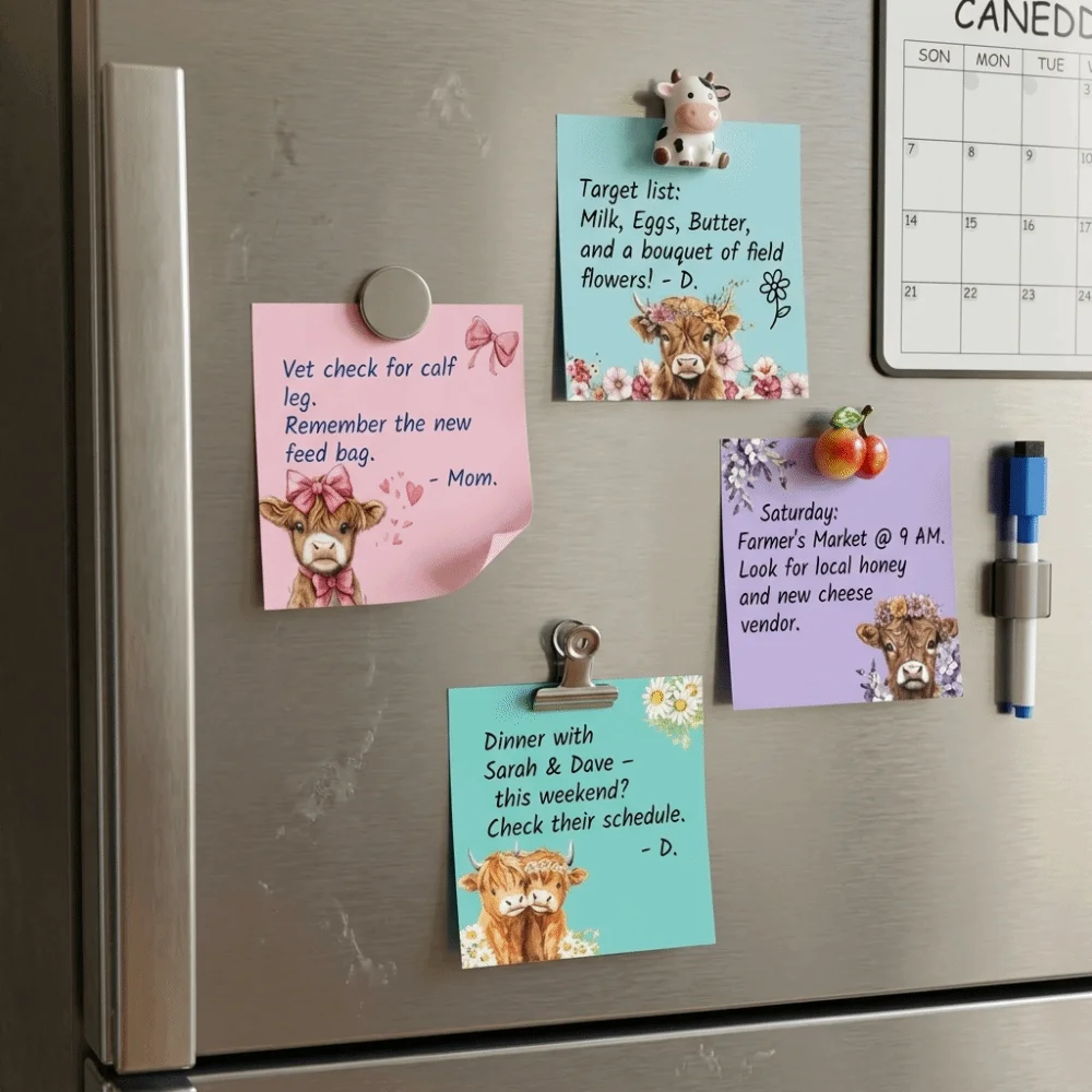 

Planner Cartoon Design Sticky Notes Set Square 80 Pages Self-Stick Notes Notepad Cute Cow Memo Pads School Supplies