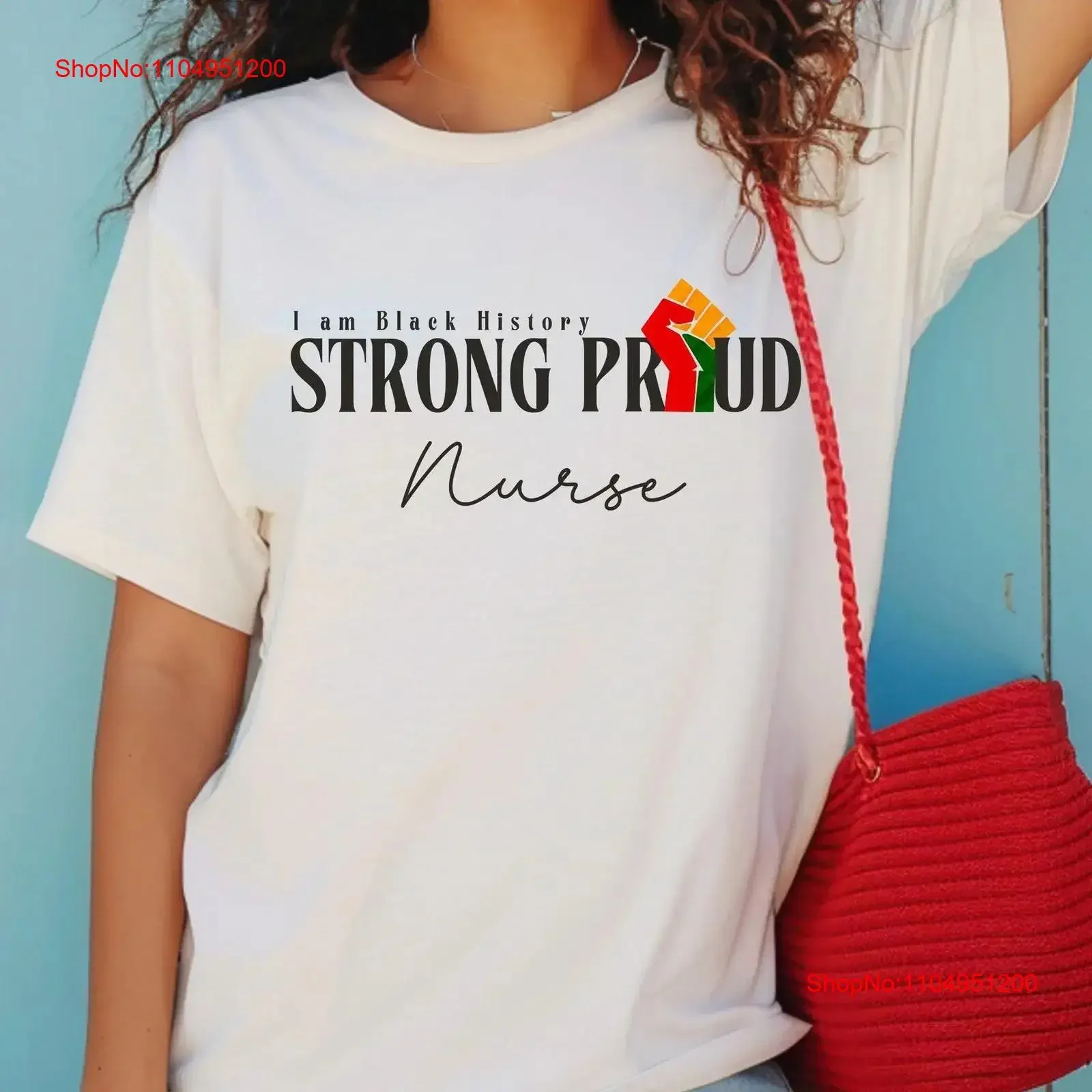 ممرضة تي شيرت التاريخ الأسود اقتباس قوي فخور الملابس الأمريكية الأفريقية مصبوغ للممرضات خمر غسلها مصمم الملابس #1
