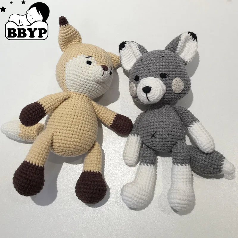 Baby Crochet Stuffed Fox and Wolf Children Cuddle Dolls Mini Knitted Animals Plush Toy Infants Nursery Room Decor Birthday Gif