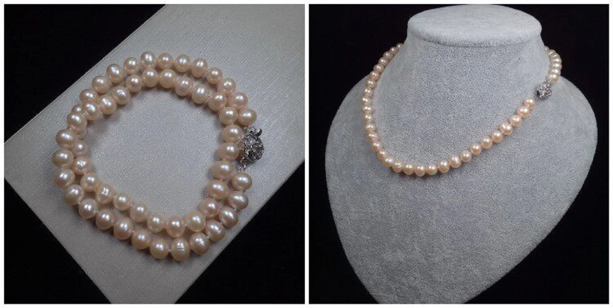 Natural Pearl AAA8-9mm Elegant South Sea Pearl Necklace 16in/18in-925s
