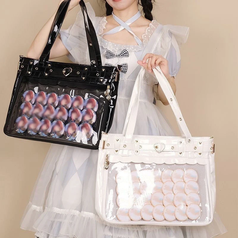 

1pc Transparent PU Anime Kawaii Shoulder Bag for Women, Japanese Harajuku Style Ita Tote Purse, Cute Casual Clear Handbag