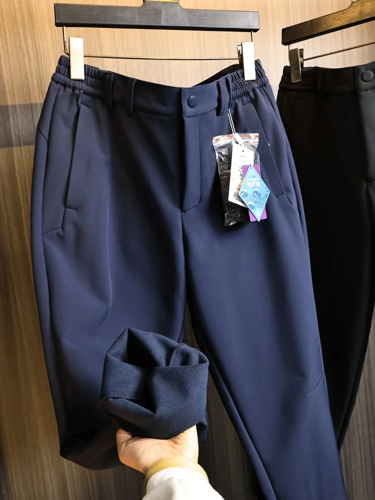 

Футболка-слойная защита, мужские повседневные брюки с прямыми штанинами на подкладке, водонепроницаемые, дышащие, осенне-зимние, 3D пошив