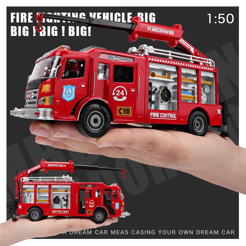 1:50 Alloy Fire Truck Toy City Simulation Water Tank Ladder Car Model Engineering Car ornaments Collection Kids Boy Gifts