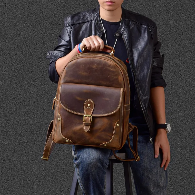 Vintage designer crazy horse cowhide men\'s backpacks outdoor casual travel luxury high-quality genuine leather women\'s bagpack