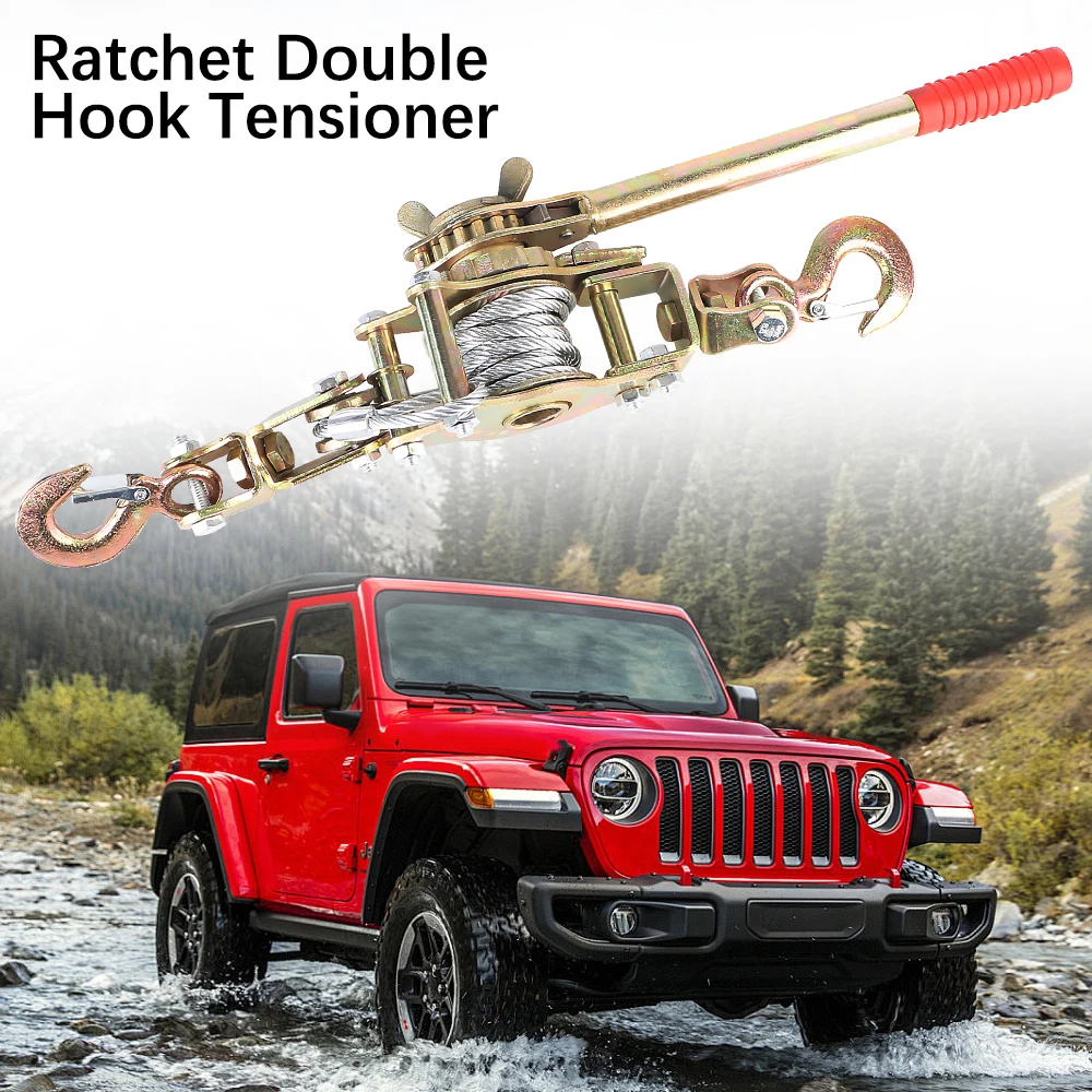 

2T Loading Trailer Winch Manual Ratchet Rope Tensioner With 2m Wire Auto Fastener For Truck Car Cargo Luggage Tensioning Belts