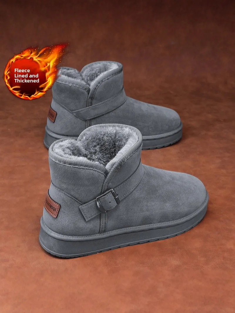 Men's Winter Thickened Fleece Lined Snow Boots Outdoor Anti-slip Bread Shoe Couples Casual Mid-Cut Cotton Boots