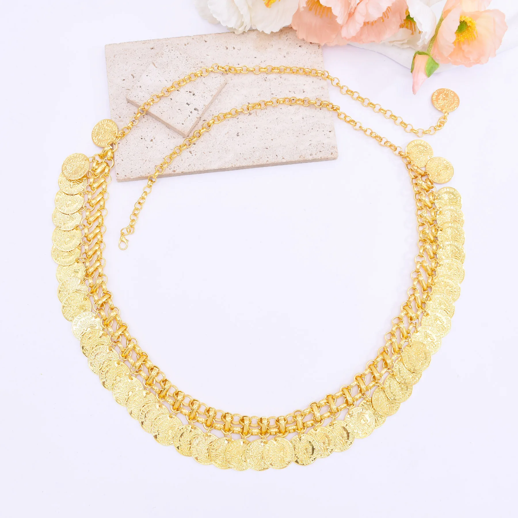 

European and American gold coins tassels niche retro women's waist chain necklace dual-purpose fashion trend versatile